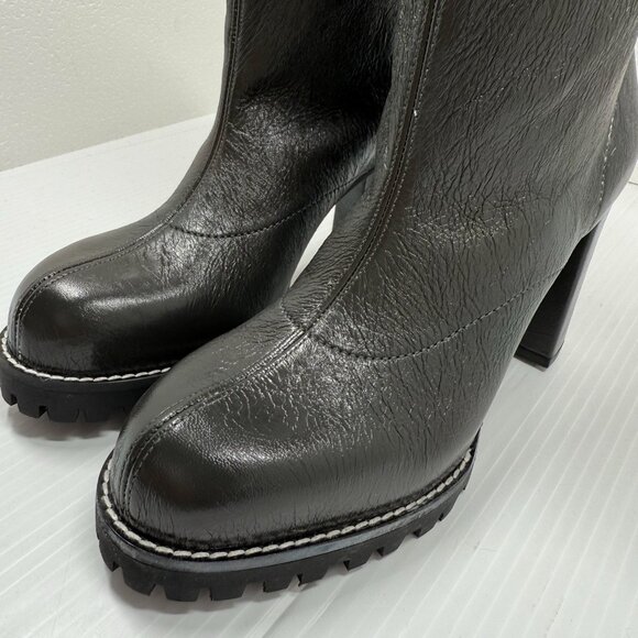 Stuart Weitzman Isobel Boots 6.5 Black Leather Lug Sole Block Heel Mid Calf - Picture 5 of 11